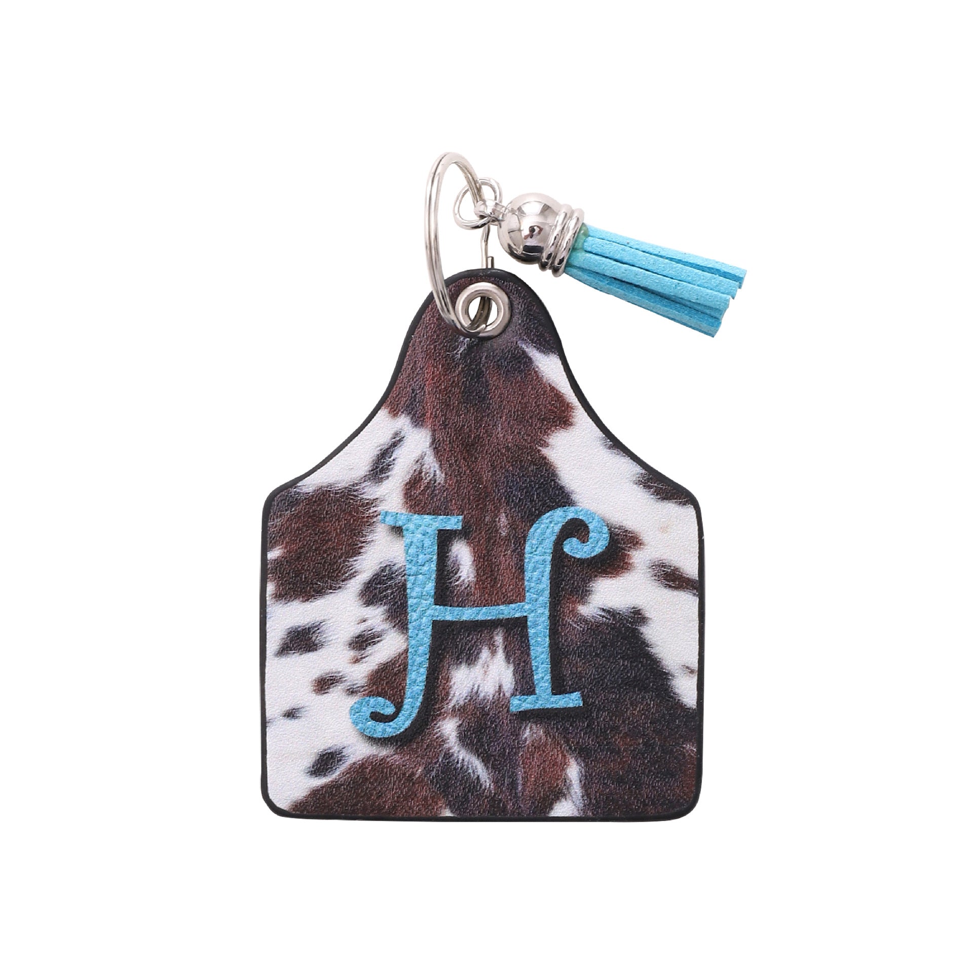Wholesale Leather Western Cow Pattern Animal Fur Letter Printing Leather Oil Edge Keychain